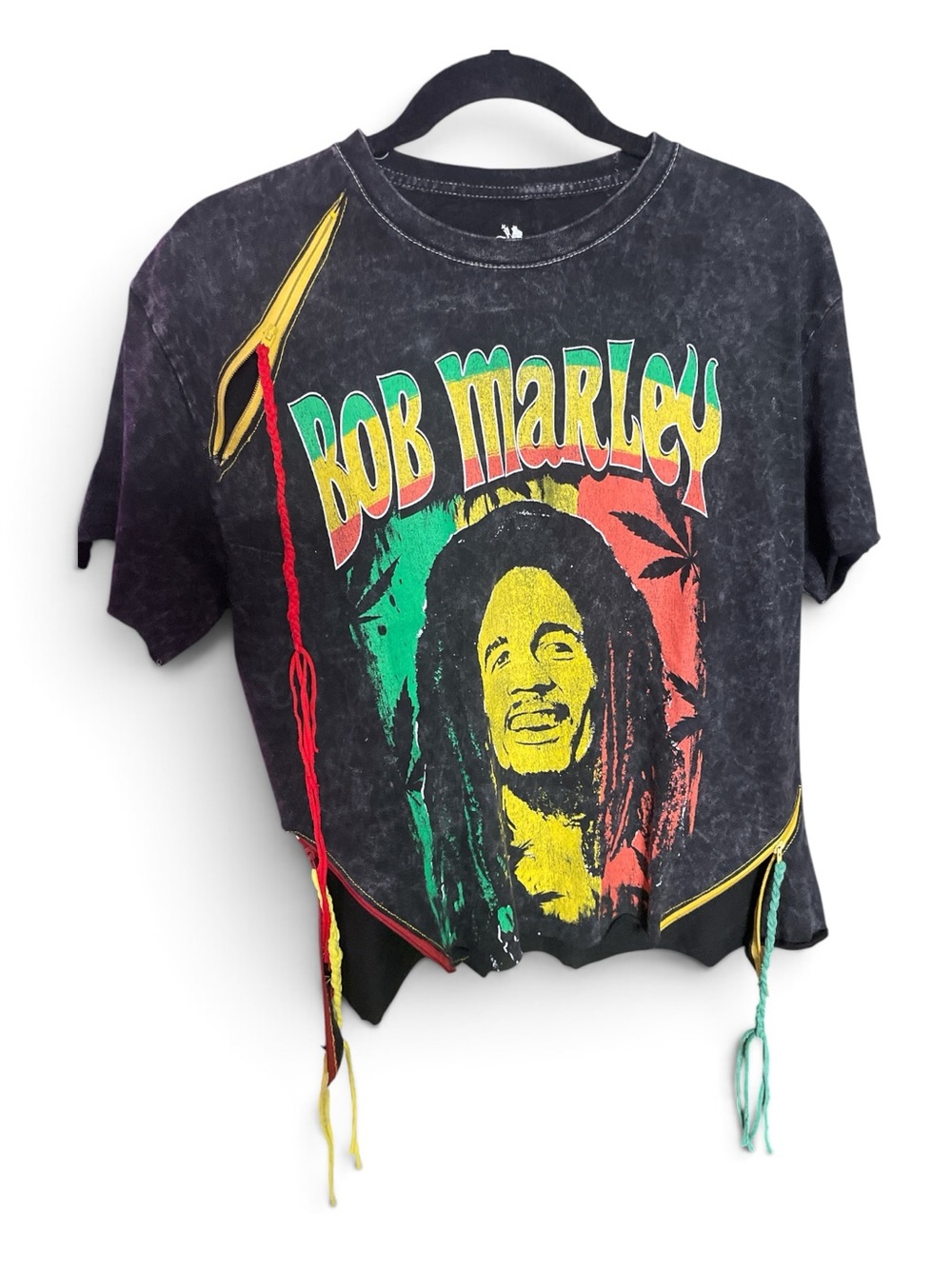 Vintage-Style Upcycle Black Bob Marley   Tee with zipper unique design M/L